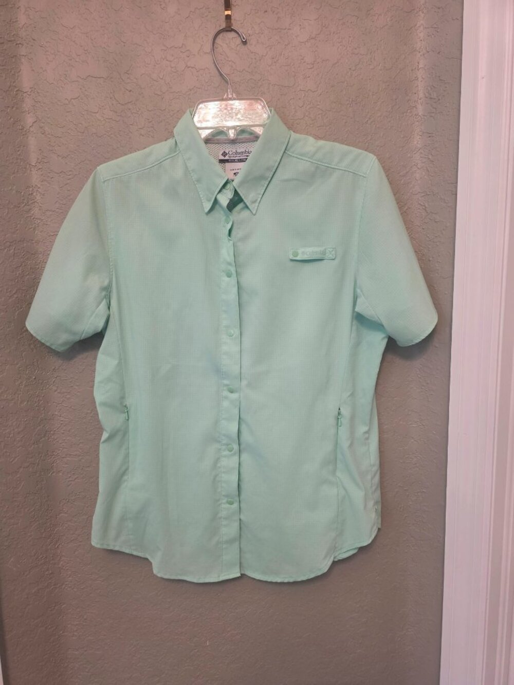 Columbia Ladies Lime Green Short Sleeve Button Down Performance Shirt M